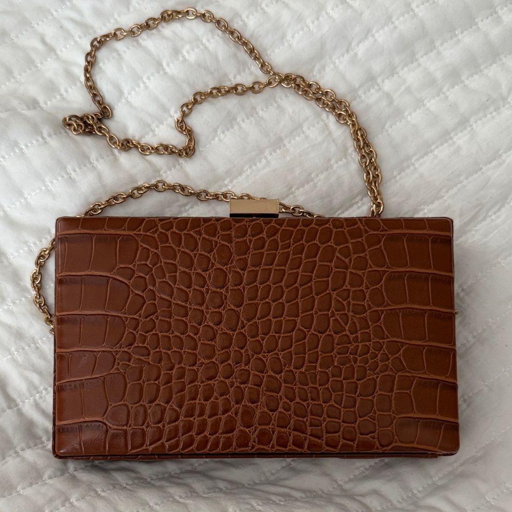 Ann Taylor Brown Crocodile Embossed Clutch